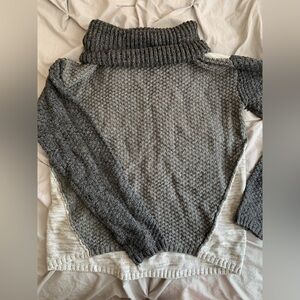 By&By Grey/Gray Knit Long Sleeve Turtle Neck Color Block Sweater